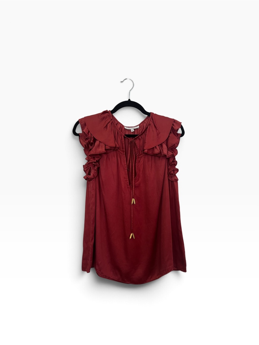 Karina Grimaldi Burgundy Ruffle Sleeveless Blouse